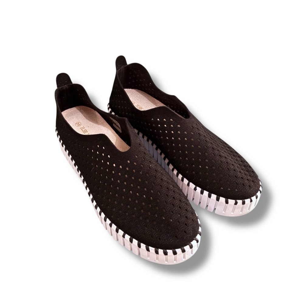 Isle Jacobsen Black Platform Tulip Flats Sneakers Shoes 9 39